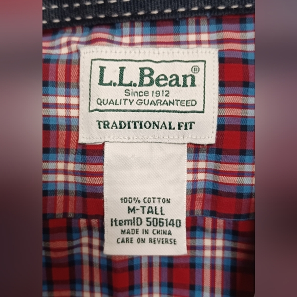 LL Bean Men's Tall Red Plaid Shirt Traditional Fit 100% Cotton - Picture 4 of 7